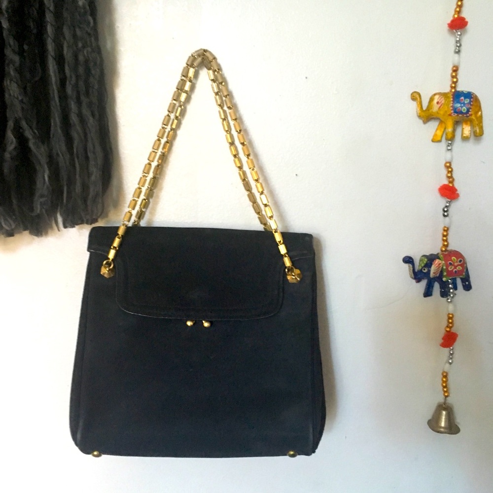 Vintage retro chic navy blue structured handbag